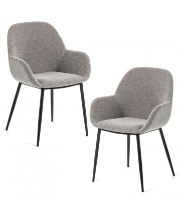 Pack de 2 sillas tapizadas con reposabrazos de color gris claro y patas negras NOOKI