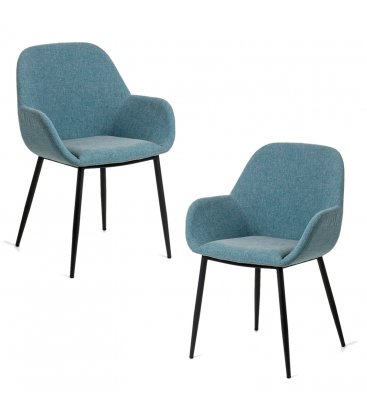 Pack de 2 sillas tapizadas con reposabrazos de color azul y patas negras NOOKI