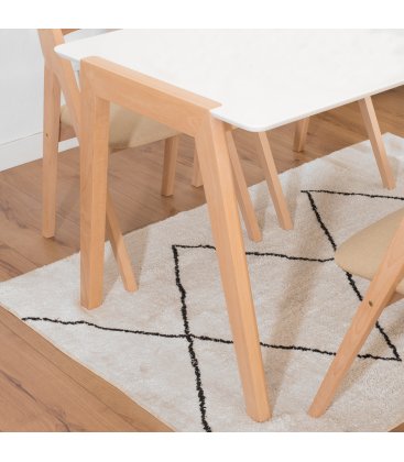 Mesa de comedor rectangular con sobre blanco y patas de madera ZIGGY