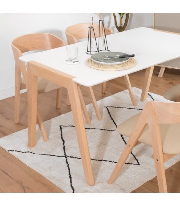 Mesa de comedor rectangular con sobre blanco y patas de madera ZIGGY