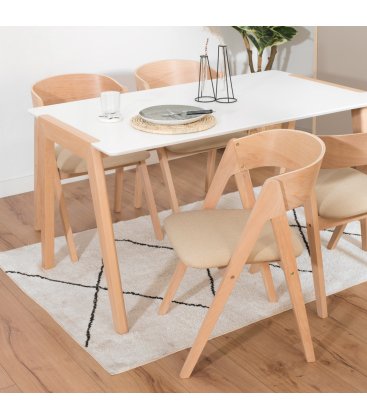 Conjunto de comedor con mesa rectangular, 4 sillas tapizadas y aparador ZIGGY