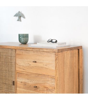 Aparador de madera maciza con 3 cajones y puerta de rejilla NUSA