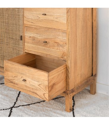 Aparador de madera maciza con 3 cajones y puerta de rejilla NUSA