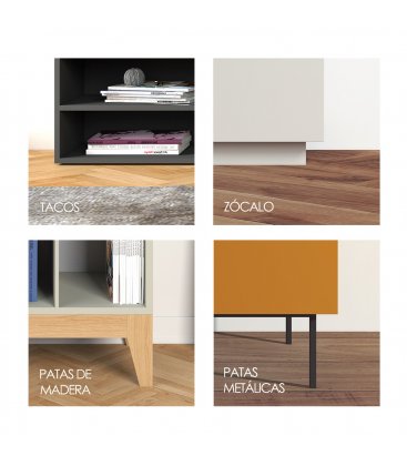 Mueble de TV, módulo de pared con puertas y estante ZISA (varios acabados y apoyos)
