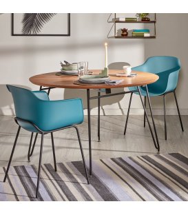 Mesa de comedor circular extensible con sobre de roble y...