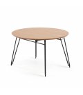 Mesa de comedor circular extensible con sobre de roble y patas de madera metálicas negras NOLE