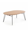 Mesa de comedor circular extensible con sobre de roble y patas de madera metálicas negras NOLE