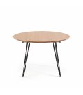 Mesa de comedor circular extensible con sobre de roble y patas de madera metálicas negras NOLE
