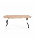 Mesa de comedor circular extensible con sobre de roble y patas de madera metálicas negras NOLE