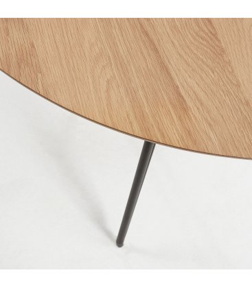 Mesa de comedor circular extensible con sobre de roble y patas de madera metálicas negras NOLE
