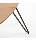 Mesa de comedor circular extensible con sobre de roble y patas de madera metálicas negras NOLE