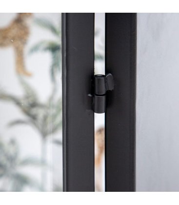 Vitrina metálica negra baja con cuarterones de vidrio y estampado selvático RAFE