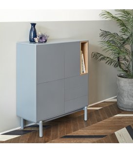 Aparador gris claro y madera con 3 puertas, 3 cajones...