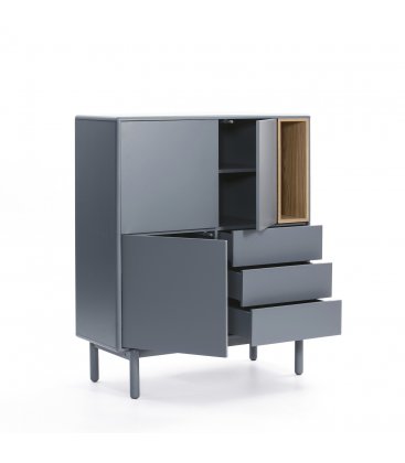 Aparador gris claro y madera con 3 puertas, 3 cajones push y 1 hueco CORVO