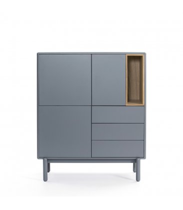 Aparador gris claro y madera con 3 puertas, 3 cajones push y 1 hueco CORVO