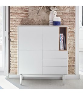 Aparador blanco roto y madera con 3 puertas, 3 cajones...