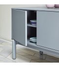 Mueble TV gris claro y madera con 2 puertas, 2 cajones push y 1 hueco CORVO