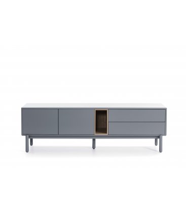 Mueble TV gris claro y madera con 2 puertas, 2...