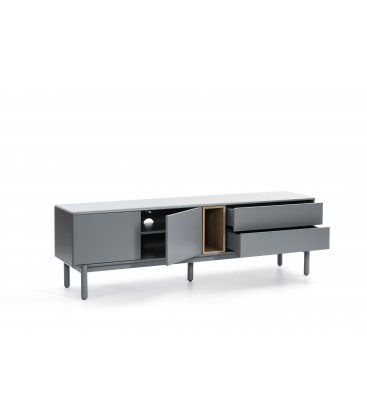 Mueble TV gris claro y madera con 2 puertas, 2...