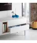 Mueble TV blanco roto y madera con 2 puertas, 2 cajones push y 1 hueco CORVO