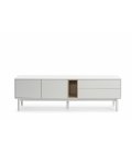 Mueble TV blanco roto y madera con 2 puertas, 2 cajones push y 1 hueco CORVO