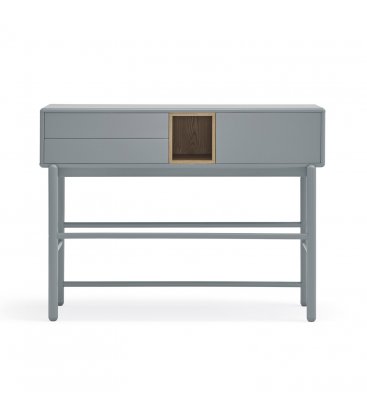 Consola gris claro y madera con 1 puerta, 2 cajones push y 1 hueco CORVO