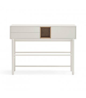 Consola blanco roto y madera con 1 puerta, 2 cajones push y 1 hueco CORVO