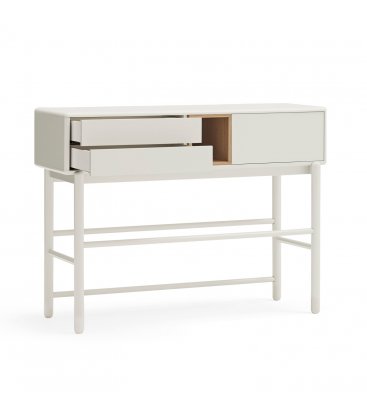 Consola blanco roto y madera con 1 puerta, 2 cajones push y 1 hueco CORVO