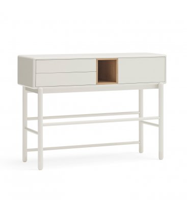 Consola blanco roto y madera con 1 puerta, 2 cajones push y 1 hueco CORVO