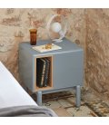 Mesita de noche gris claro y madera con 2 cajones push y 1 hueco CORVO