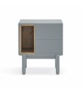 Mesita de noche gris claro y madera con 2 cajones push y 1 hueco CORVO