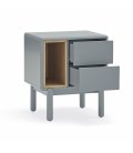 Mesita de noche gris claro y madera con 2 cajones push y 1 hueco CORVO