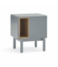 Mesita de noche gris claro y madera con 2 cajones push y 1 hueco CORVO