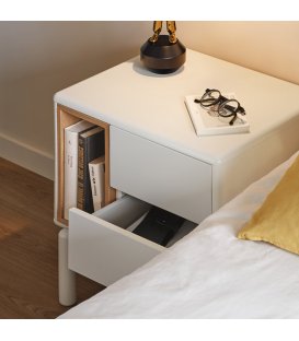 Mesita de noche blanco roto y madera con 2 cajones push y... 2