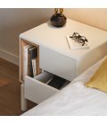 Mesita de noche blanco roto y madera con 2 cajones push y 1 hueco CORVO