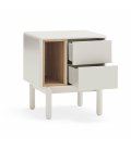 Mesita de noche blanco roto y madera con 2 cajones push y 1 hueco CORVO