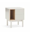 Mesita de noche blanco roto y madera con 2 cajones push y 1 hueco CORVO