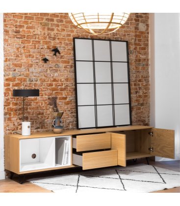 Mueble TV con zócalo o patas NORWAY 200 cm con 1 disquera, 2 cajones y 2 puertas (varios acabados)