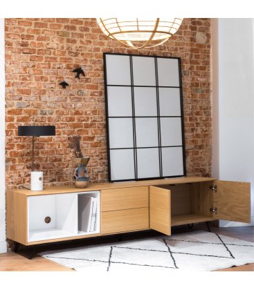 Mueble TV con zócalo o patas NORWAY 200 cm con 1 disquera, 2 cajones y 2 puertas (varios acabados)
