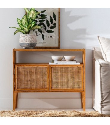 Aparador de madera maciza de mango con 2 puertas de rejilla MASKI