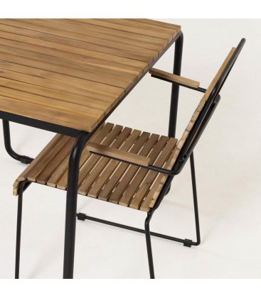 Pack de 2 sillas de exterior de madera de acacia y estructura de metal negro GENDO