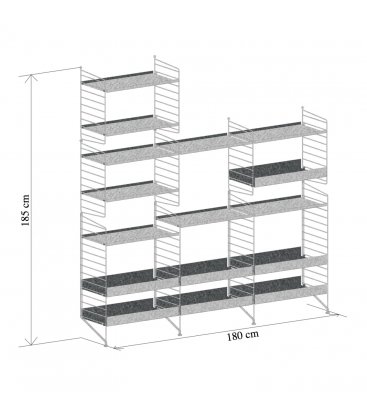 Estantería STRING para exterior de 3 módulos en metal galvanizado.