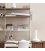 Estantería STRING de 3 módulos con 2 cabinets y 1 mesa plegable en nogal con paneles blancos.