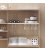 Estantería STRING de 3 módulos con 1 cabinet y 1 mesa plegable en fresno con paneles blancos.