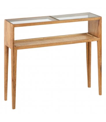 Consola de madera maciza de mango y ratán MASKI