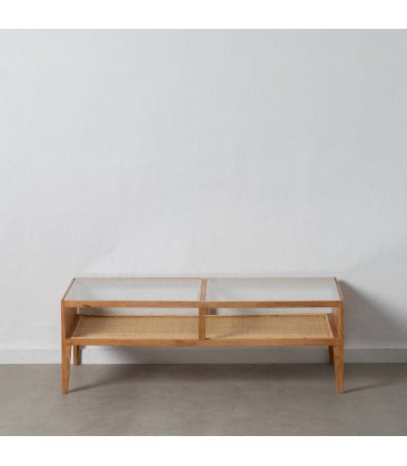 Mesa de centro de madera maciza de mango y ratán MASKI