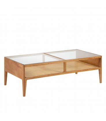 Mesa de centro de madera maciza de mango y ratán MASKI