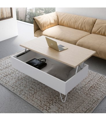 Mesa de centro elevable con almacenaje BOLEH (varios acabados y apoyos)