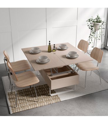 Mesa de centro con almacenaje convertible en mesa de comedor HOYET (varios acabados)