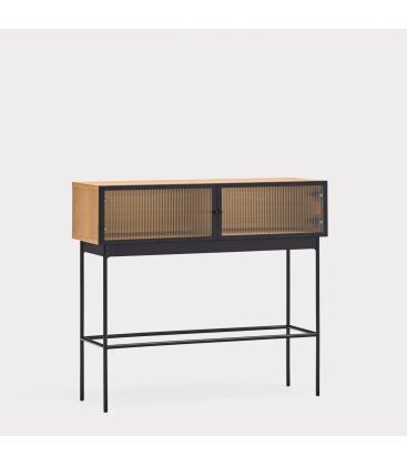 Consola de madera de roble y patas metálicas con 2 puertas BLUR (varios acabados)